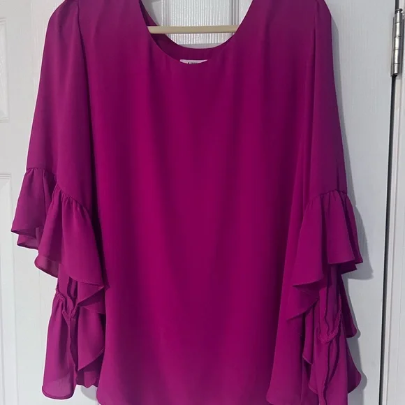 Joseph Ribkoff Pink Ruffled Bell Sleeve Blouse - Picture 1 of 3